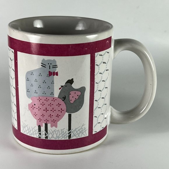 Art House Ceramic Cat Chicken Pig Coffee Tea Cup Mug Folk Art Country - Picture 1 of 10